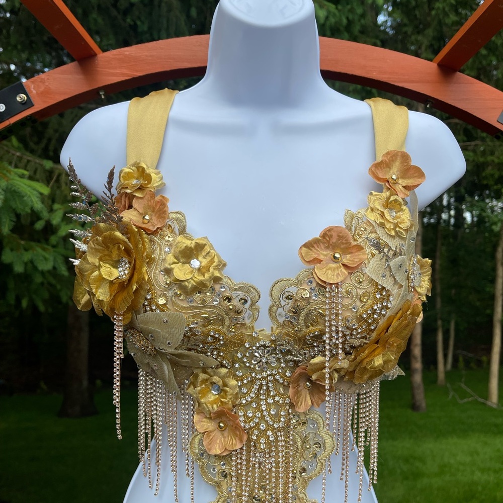 Dripping in Gold Golden Diamond Spring Fairy Goddess Monokini Dress Costume - Picture 4 of 7